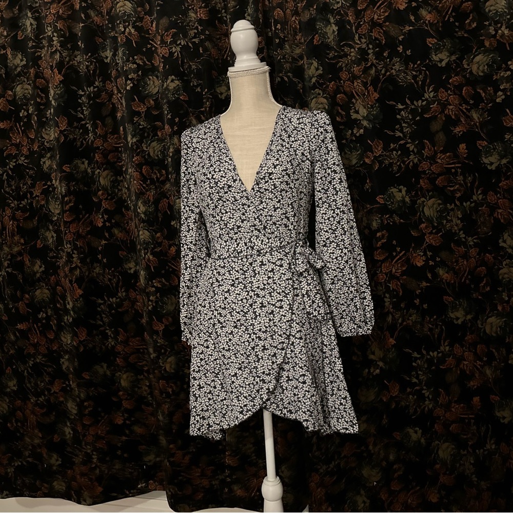 Long Sleeve Floral Wrap Dress